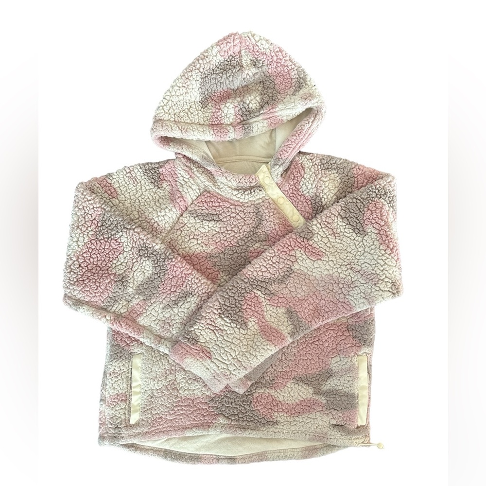 Hollister Faux Fur Sherpa Pink Grey White Camoflauge Hoodie Small